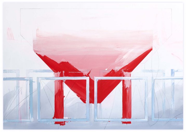 Silo rouge, 2014Vinylique sur papier marouflé sur aluminium, 100x70 cm