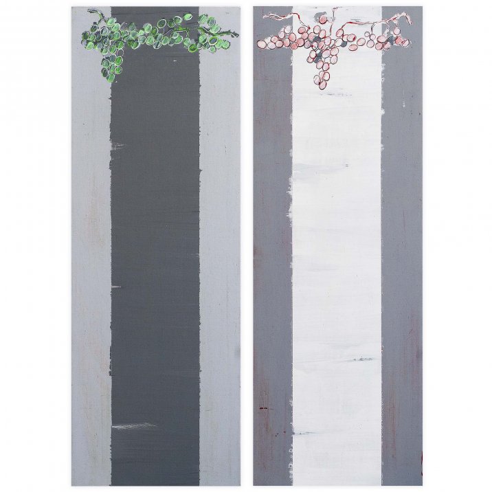 Diptyque, rectangle vert rougeHuile sur toile 39x110 cm 2X